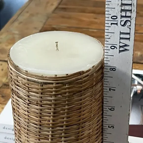 West Elm Woven Pillar Candle 8.5" Tall Home Decor - Picture 4 of 8